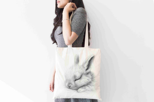 Personalised Sketchy Sleeping Bunny Design Tote Bag | Custom Gift
