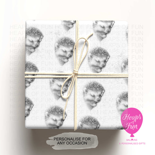 Personalised Sleeping Hedgehog Wrapping Paper – Custom Name Gift Wrap for Birthday, Retirement ,  & Any Special Occasion,   Animal Gift Wrap , From £2.99