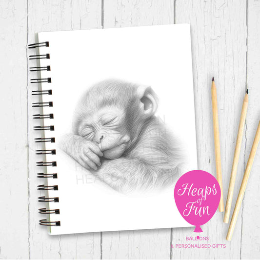 A5 Personalised Sleeping Monkey Notebook – Cute Jungle Animal Journal - Sketchy Design