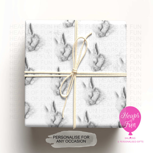 Personalised Sleeping Rabbit Wrapping Paper – Custom Name Gift Wrap for Birthday, Retirement ,  & Any Special Occasion,   Animal Gift Wrap , From £2.99