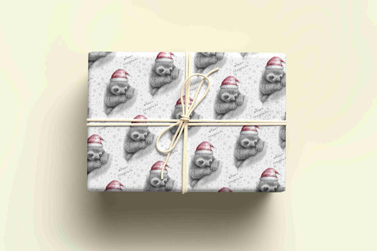 Personalised Sketchy Sleeping Sloth Christmas Wrapping Paper – Unique, Custom Gift Wrap