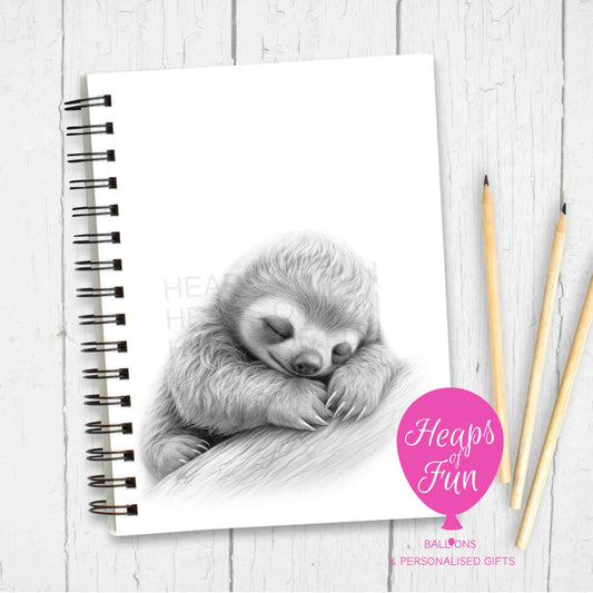 A5 Personalised Sleeping Sloth Notebook – Cute Sloth Journal - Sketchy Design