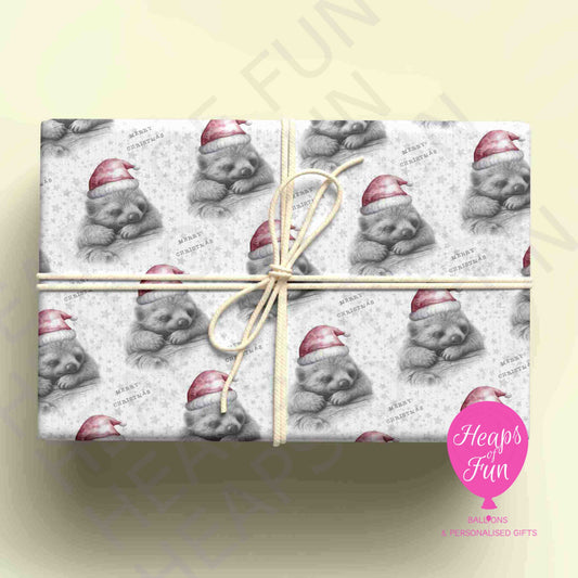 Personalised Sleeping Sloth Christmas Wrapping Paper – Custom Name Gift Wrap