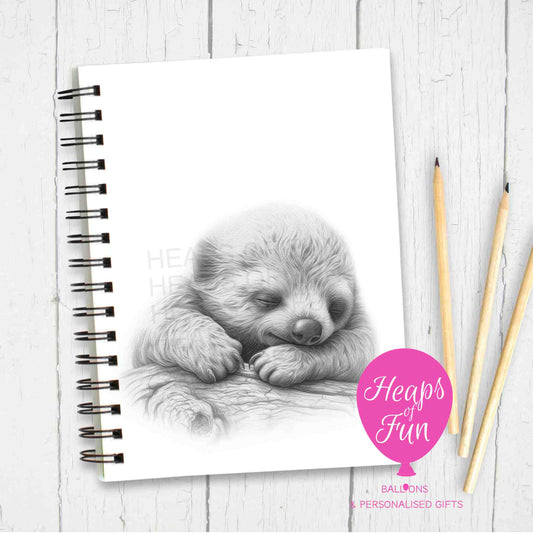 A5 Personalised Sleeping Sloth Notebook – Cute Sloth Journal - Sketchy Design