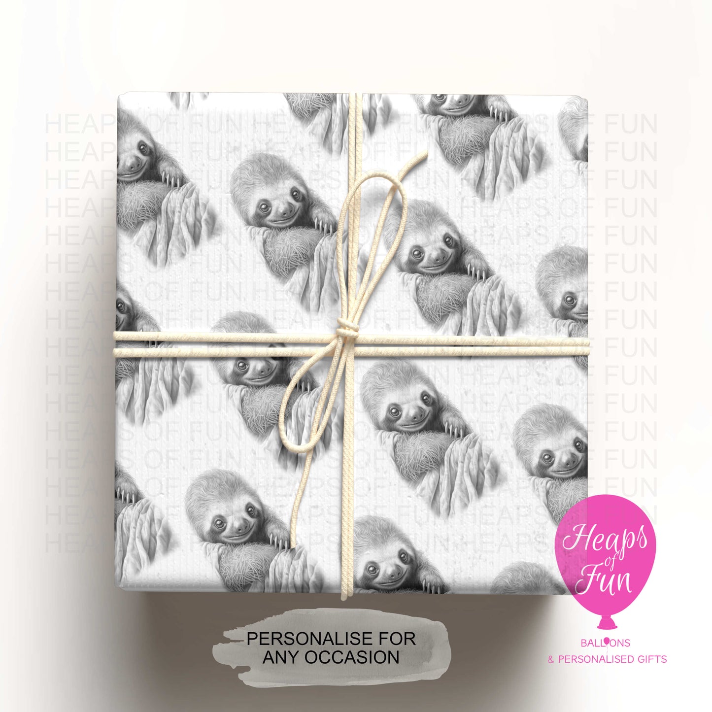 Personalised Sloth Wrapping Paper – Custom Name Gift Wrap for Birthday, Retirement ,  & Any Special Occasion,   Animal Gift Wrap , From £2.99
