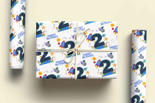 Space Themed Birthday Wrapping Paper - Age 1-10