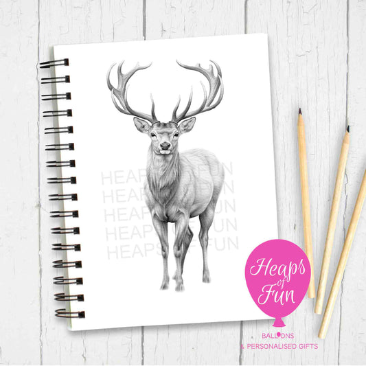 A5 Personalised Stag Notebook – Woodland Deer Journal- Sketchy Design
