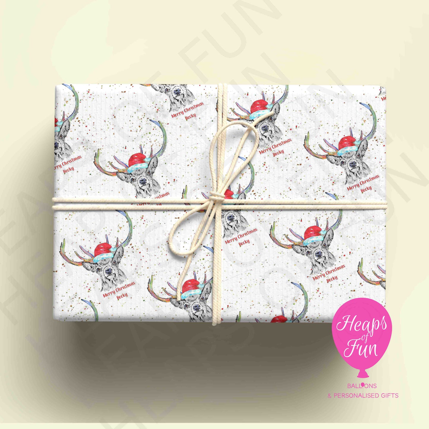Personalised Stag Christmas Wrapping Paper – Custom Name Gift Wrap