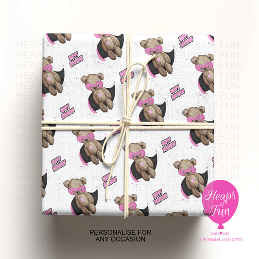 Superhero Teddy Bear Wrapping Paper – Cute Kids Birthday Gift Wrap