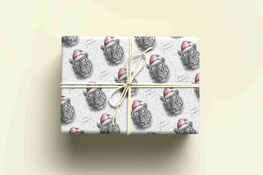 Personalised Sketchy Tiger  Christmas Wrapping Paper – Unique, Custom Gift Wrap