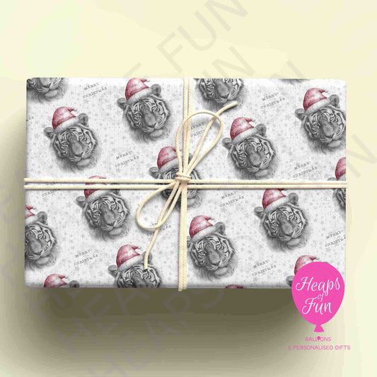 Personalised Tiger Christmas Wrapping Paper – Custom Name Gift Wrap