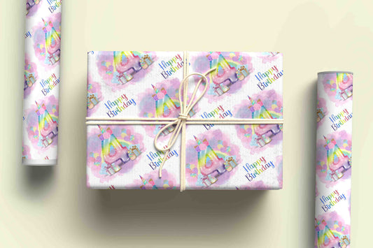 Unicorn Themed Birthday Wrapping Paper - Age 1-10