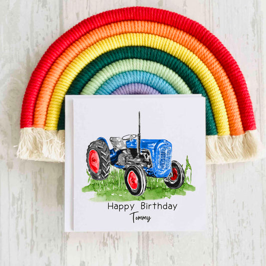 Old Blue Tractor Birthday Card