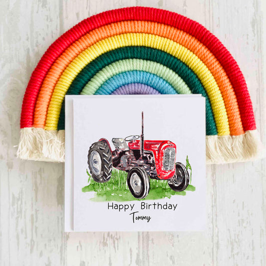 Vintage Red Tractor Birthday Card