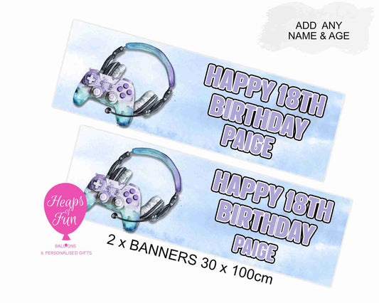Personalised Gaming Banner- Purple & Blue – 3 Controller Designs Available