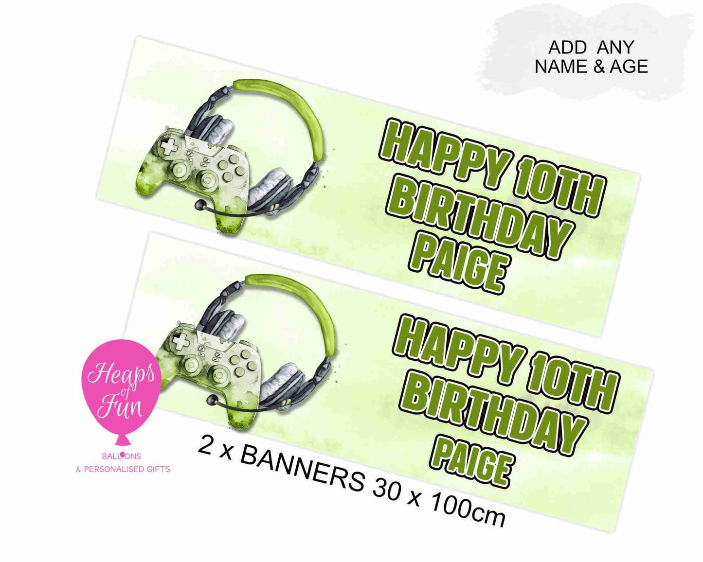 Personalised Gaming Banner- Green – 3 Controller Designs Available