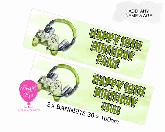 Personalised Gaming Banner- Green – 3 Controller Designs Available