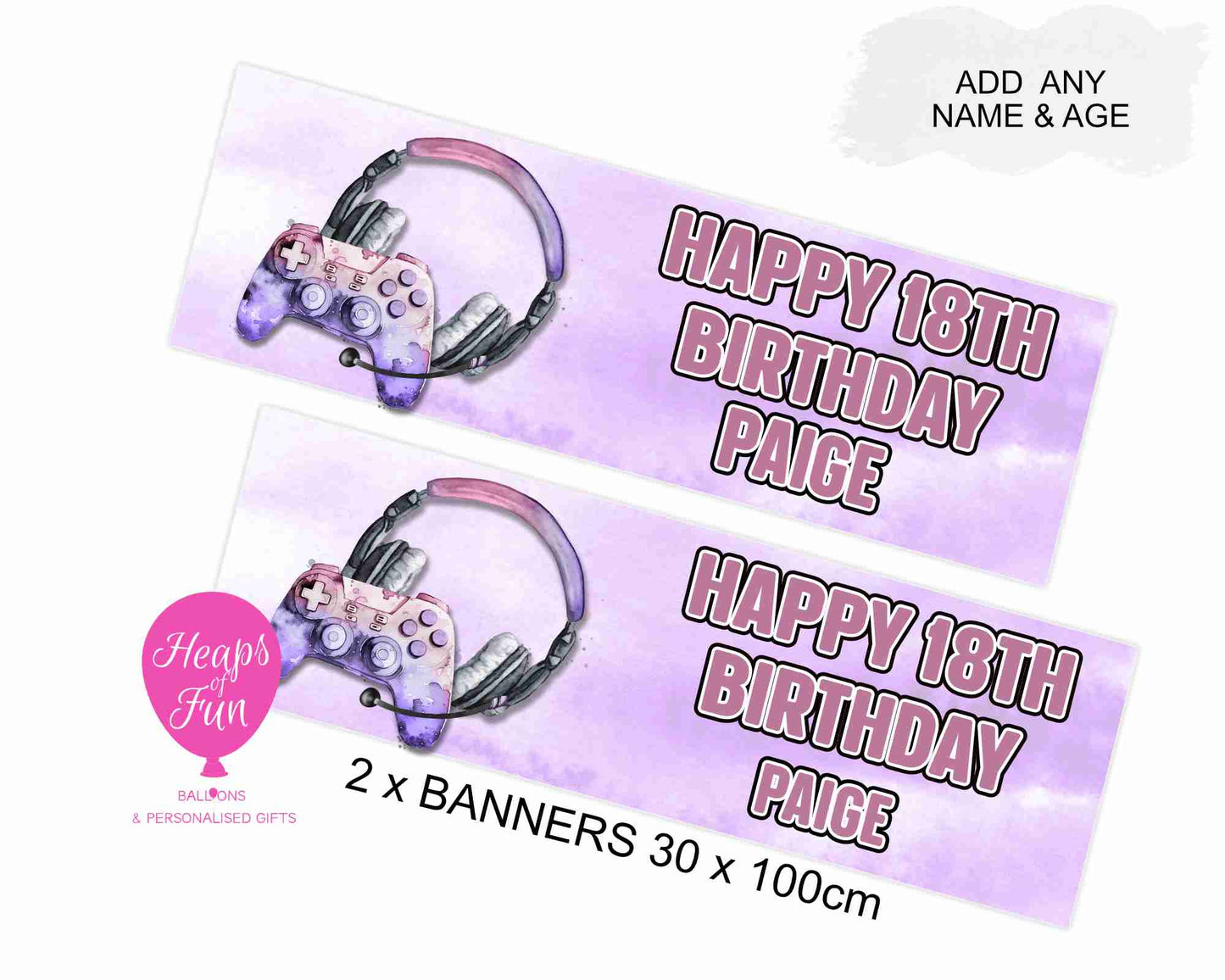Personalised Gaming Banner- Pink & Purple – 3 Controller Designs Available