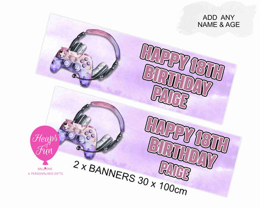 Personalised Gaming Banner- Pink & Purple – 3 Controller Designs Available
