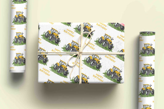 Yellow Tractor Wrapping Paper