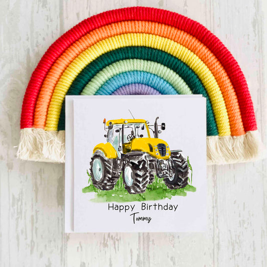 Yellow Tractor Birthday Card