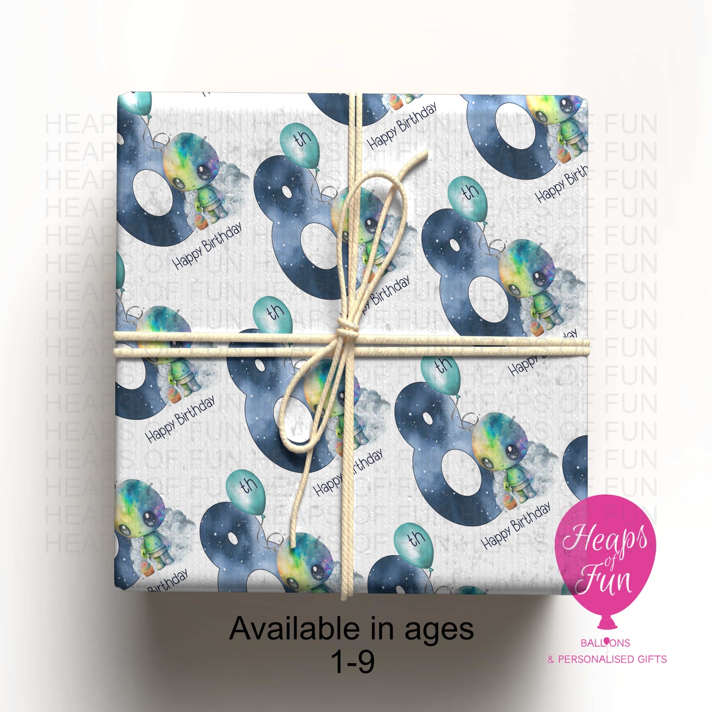 Alien Birthday Wrapping Paper – Personalised Age Gift Wrap (1–9) | Kids Space Birthday Paper
