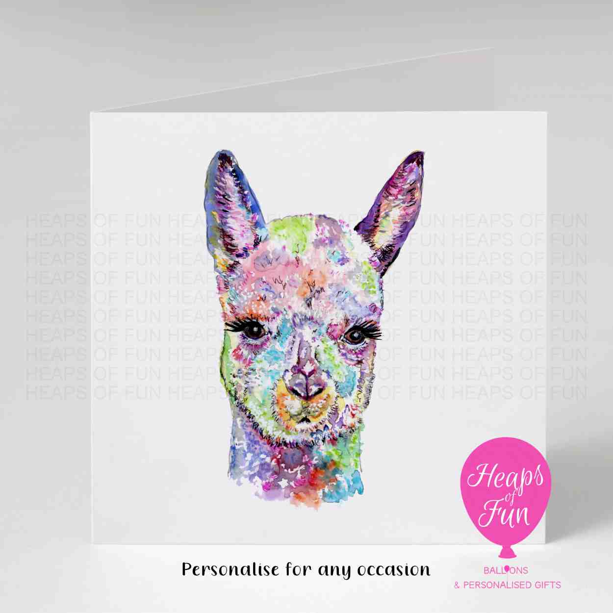 Colourful Alpaca Greeting Card 6x6 – Watercolour Llama Card - For any occasion