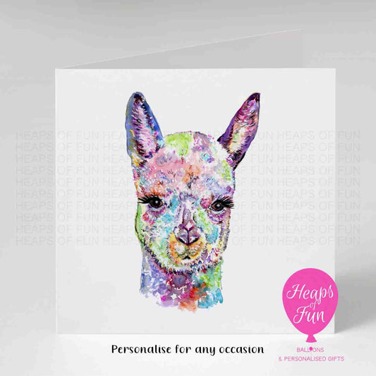 Colourful Alpaca Greeting Card 6x6 – Watercolour Llama Card - For any occasion