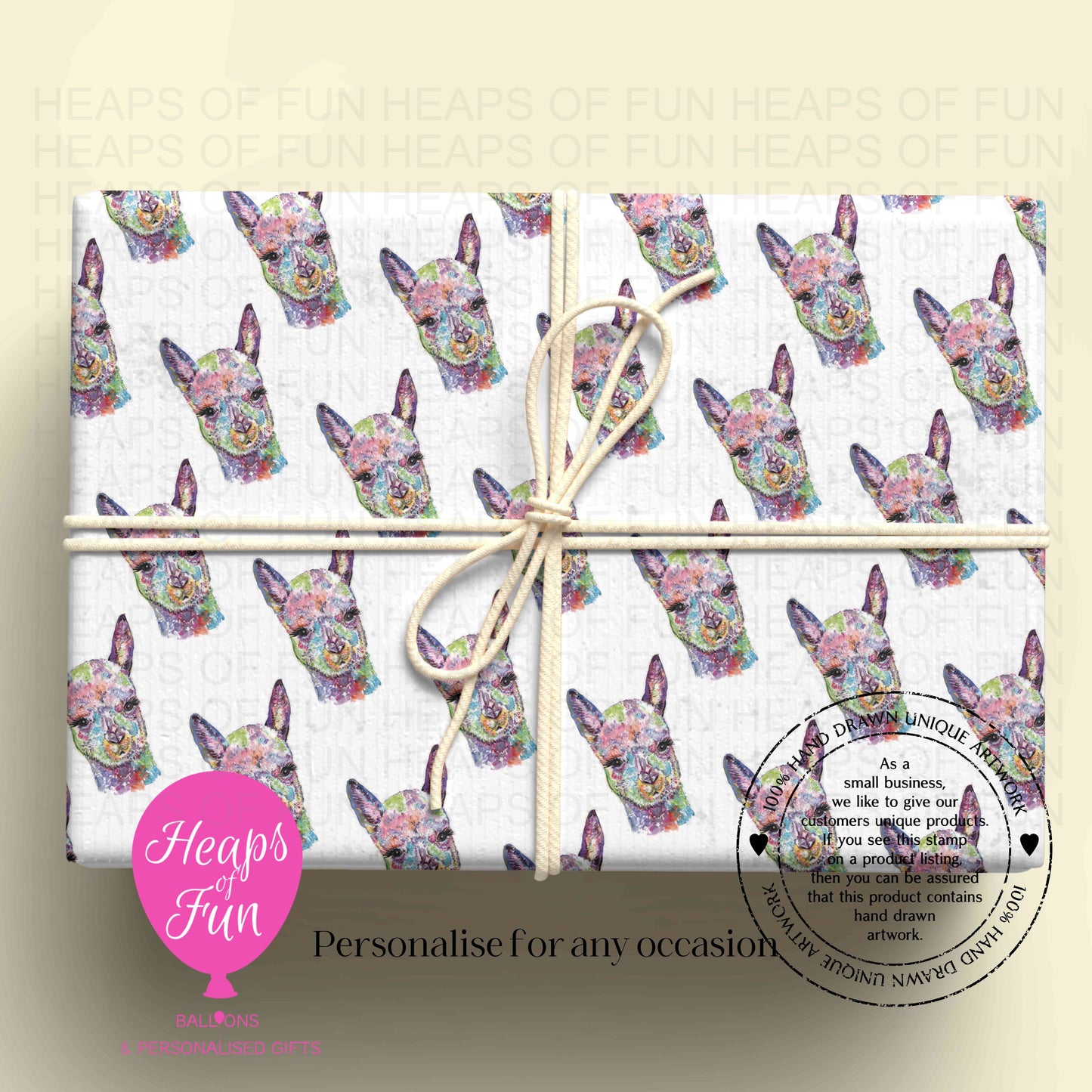Personalised Alpaca Wrapping Paper – Custom Name Gift Wrap for Birthday, Retirement ,  & Any Special Occasion,  Farm Animal Gift Wrap , From £2.99