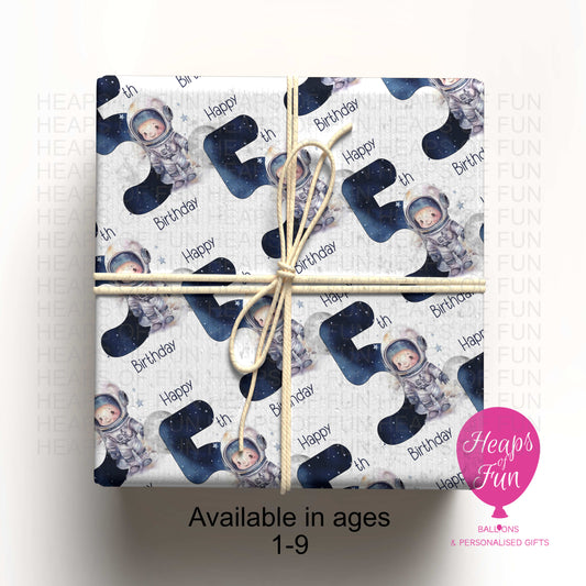 Personalised Astronaut Birthday Wrapping Paper – Space Gift Wrap for Kids (Ages 1–9)