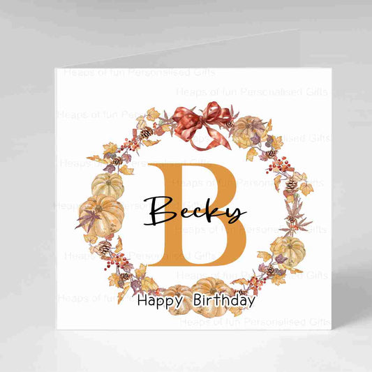 Autumn Wreath Initial Birthday Card