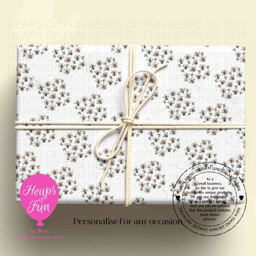 Personalised Bee Wrapping Paper | Custom Name Gift Wrap for Birthday, Retirement ,  & Any Special Occasion,   Animal Gift Wrap , From £2.99