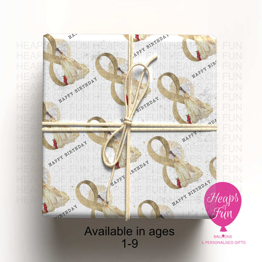 Personalised Princess Birthday Wrapping Paper – Fairytale Gown Gift Wrap for Girls (Ages 1–9)