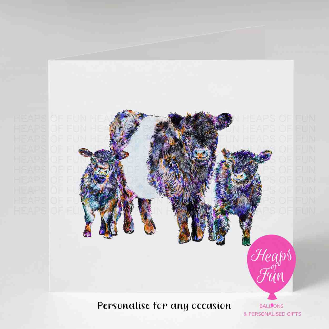 Belted Galloway Cow Greeting Card – Colourful Farm Animal Card - For any occasion