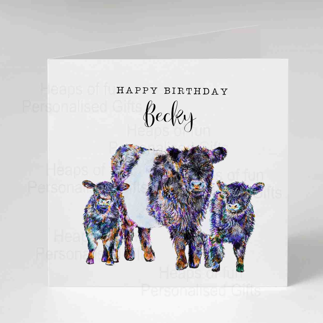 Personalised Belted Galloway Greeting Card - Any occasion