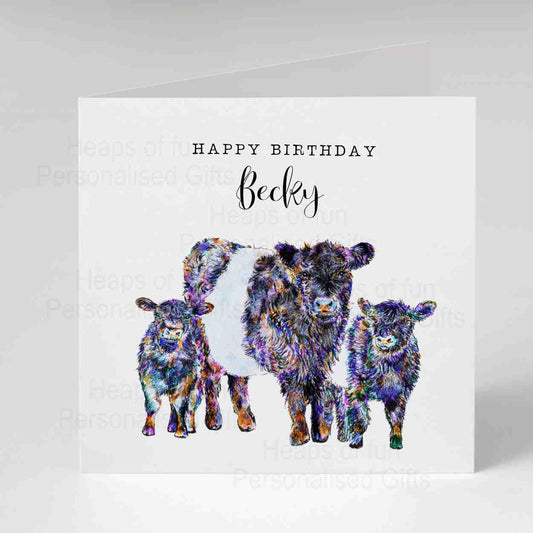 Personalised Belted Galloway Greeting Card - Any occasion