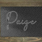 Personalised glass makeup board with grey and black spot print and script name