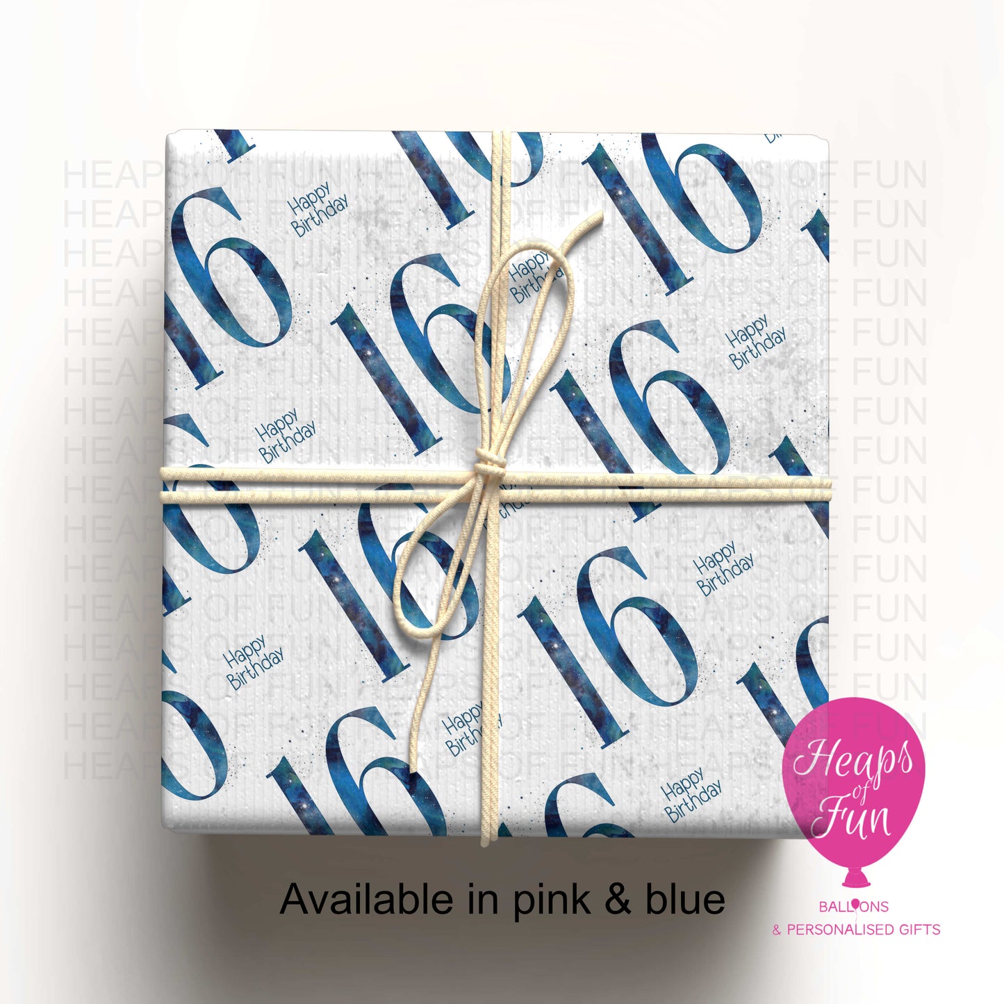 Personalised 16th Birthday Wrapping Paper – Pink or Blue – Custom Name Gift Wrap