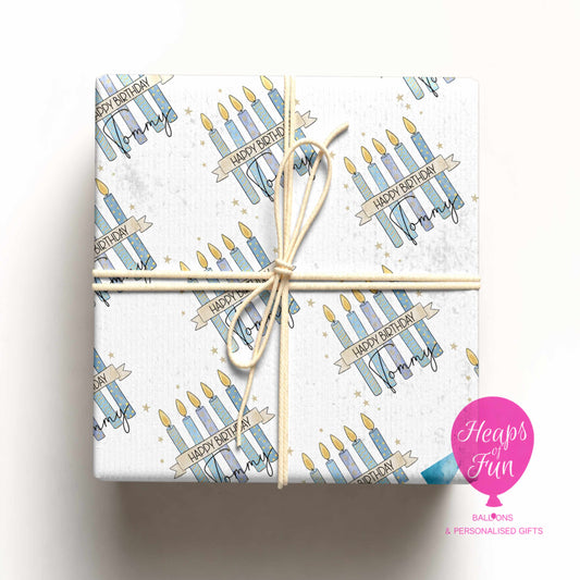 Blue Candle Birthday Wrapping Paper – Happy Birthday Gift Wrap