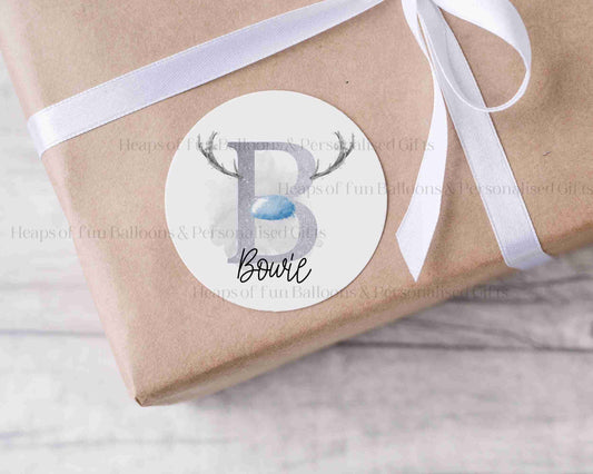 Personalised Reindeer Inital Christmas Stickers - 3 colours available