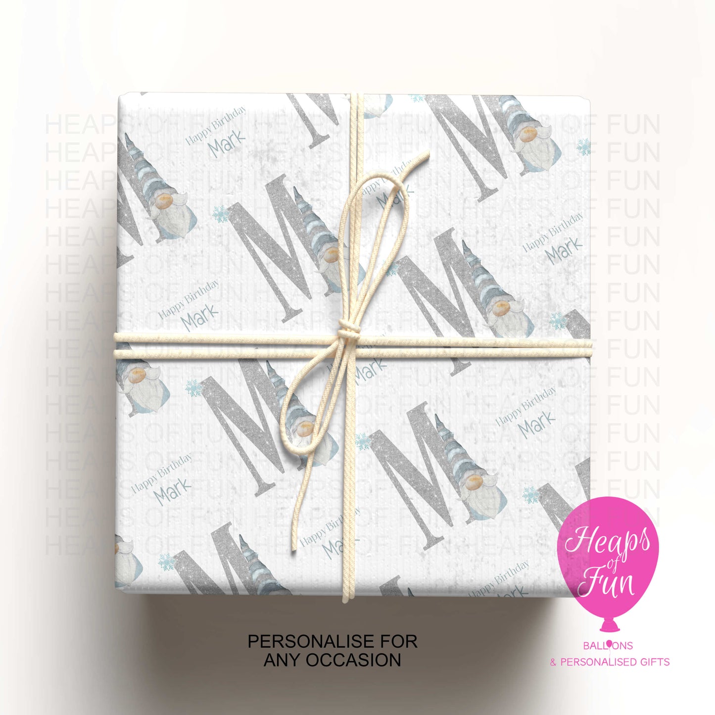 Personalised Initial Wrapping Paper with Gonk – Custom Name Birthday Gift Wrap (Blue or Pink)