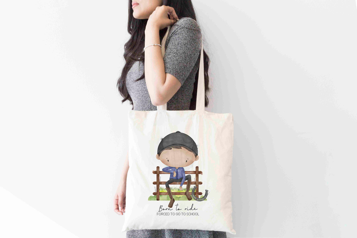 Horse Rider Tote Bag – “Born to Ride, Forced to Go to School”