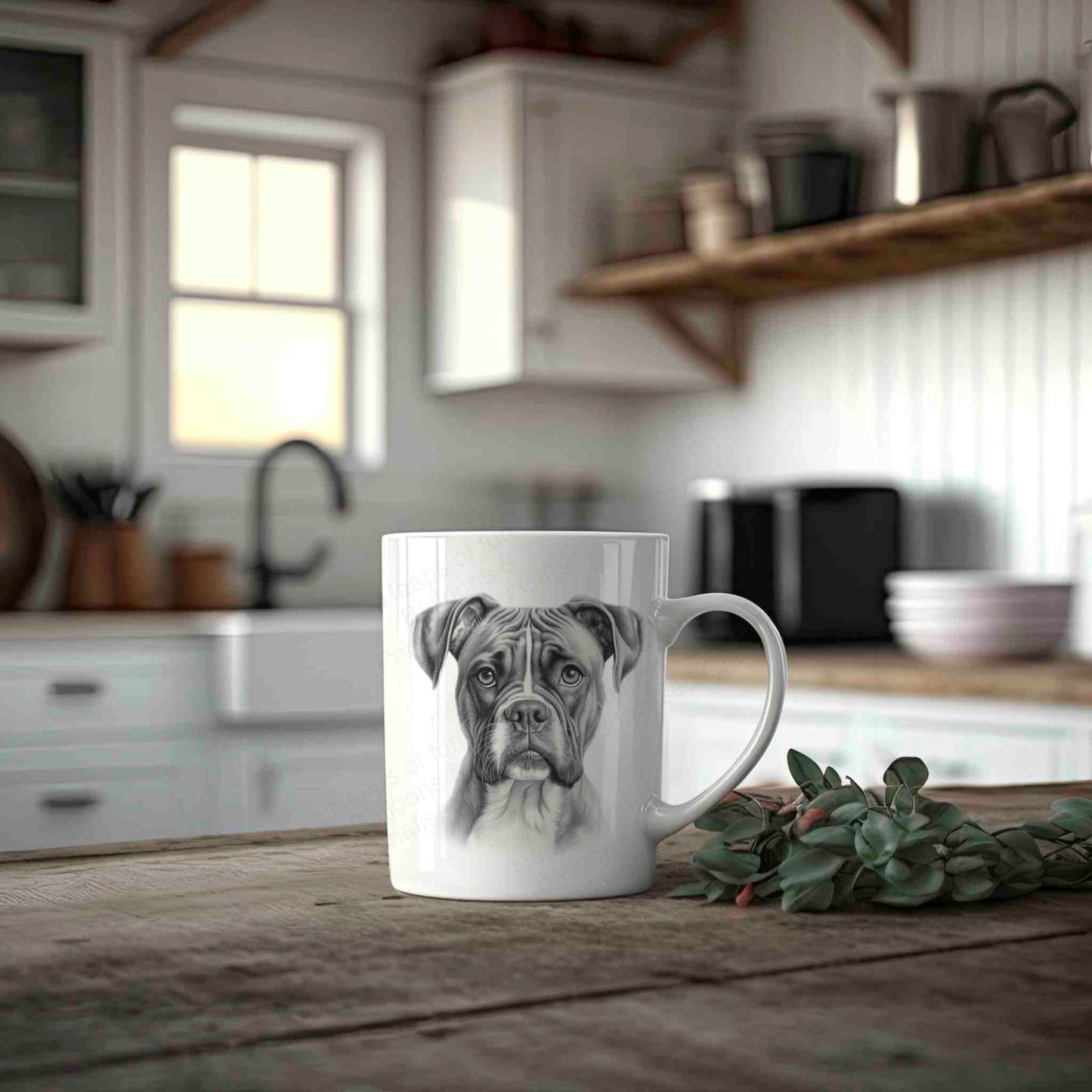 Sketchy Boxer Dog Monochrome Animal Design Mug – Custom Name Gift