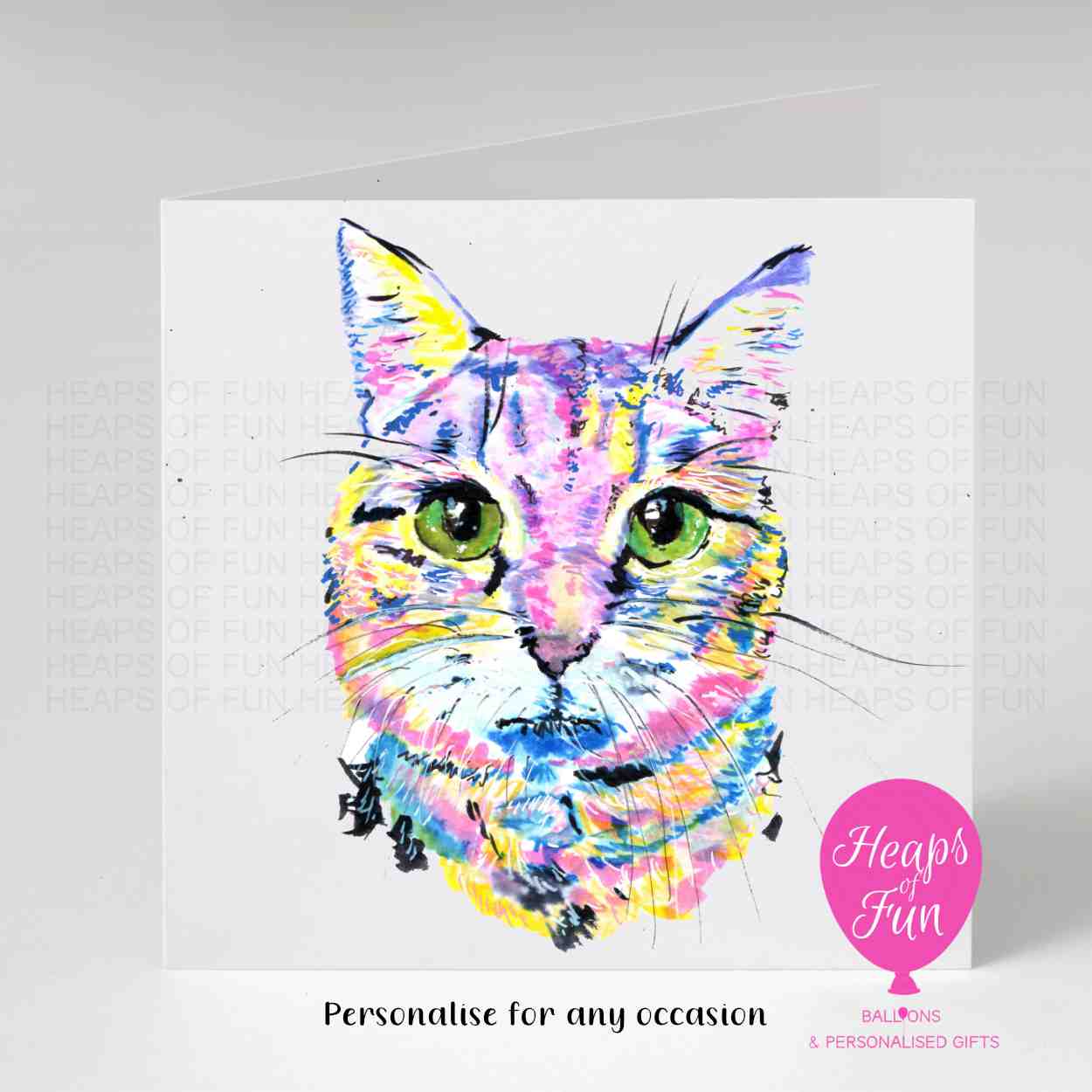 Colourful Cat Greeting Card – Watercolour Cat Card - For any occasion