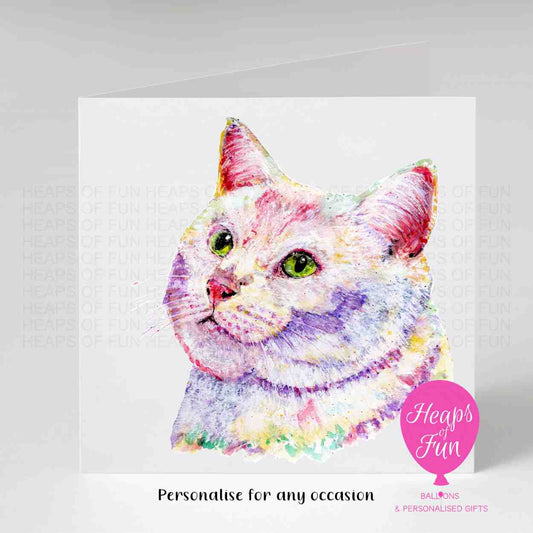 Colourful Cat Greeting Card – Watercolour Cat Card - For any occasion
