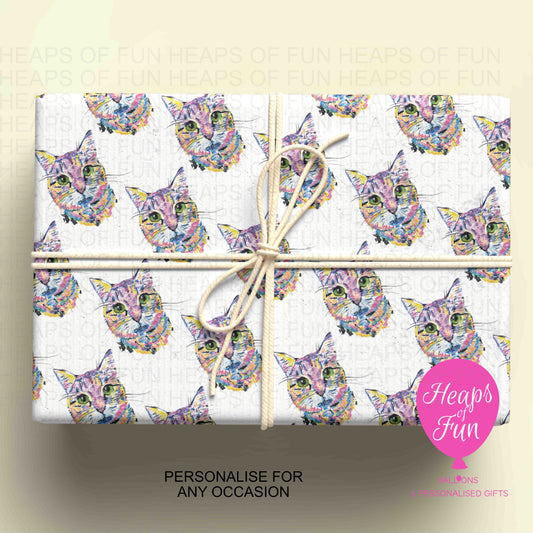 Personalised Cat Wrapping Paper | Custom Name Gift Wrap for Birthday, Retirement ,  & Any Special Occasion,  Farm Animal Gift Wrap , From £2.99