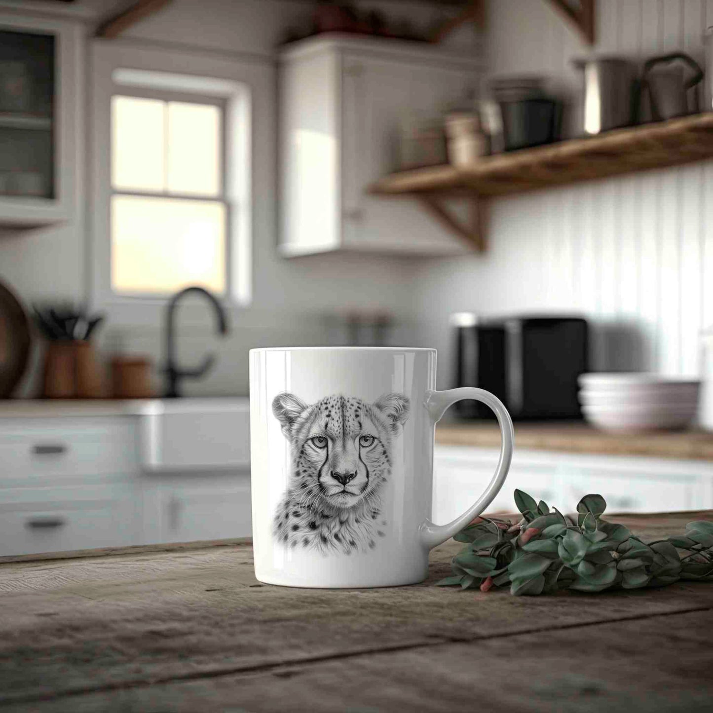 Sketchy Cheetah Monochrome Animal Design Mug – Custom Name Gift