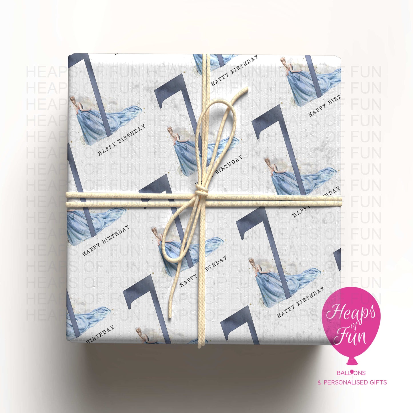 Cinderella Princess Number Birthday Wrapping Paper – Age 1–9 Gift Wrap (Fairytale Design)
