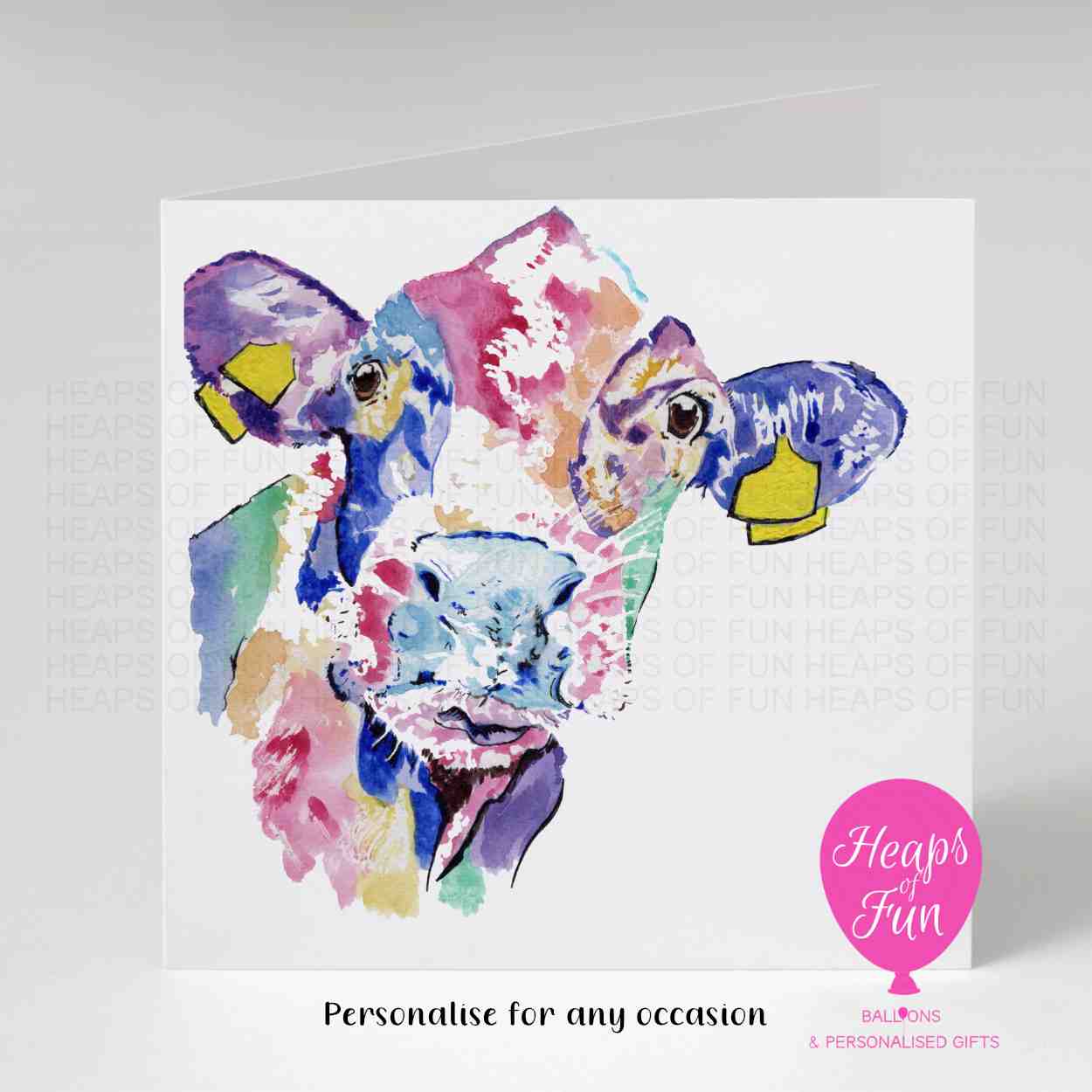 Colourful Cow Greeting Card - For any occasion