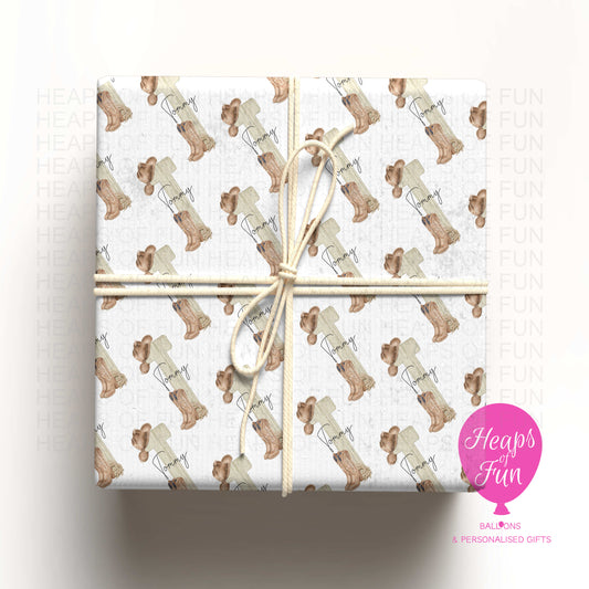 Personalised Cowboy Initial Wrapping Paper – Western Name Gift Wrap